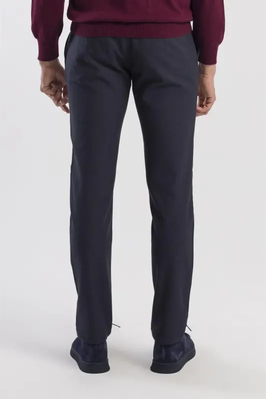 Navy Comfort Fit Elastic Waist Side Pocket Trousers - 4
