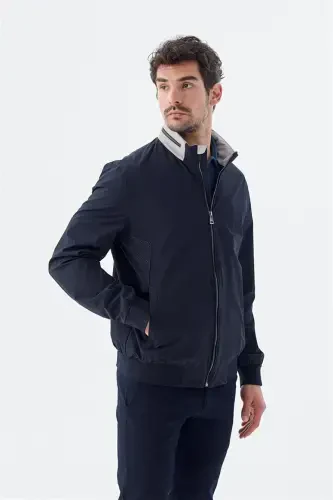 Navy Comfort Fit Hooded Casual Seasonal Sports Jacket 