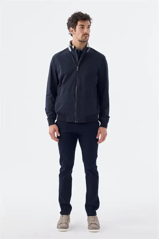 Navy Comfort Fit Hooded Casual Seasonal Sports Jacket - 2