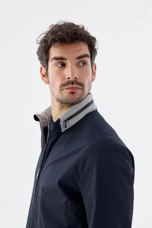 Navy Comfort Fit Hooded Casual Seasonal Sports Jacket - 3