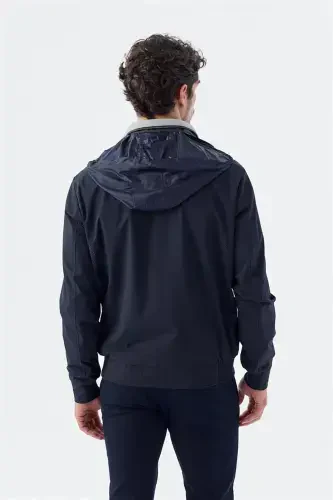 Navy Comfort Fit Hooded Casual Seasonal Sports Jacket - 5