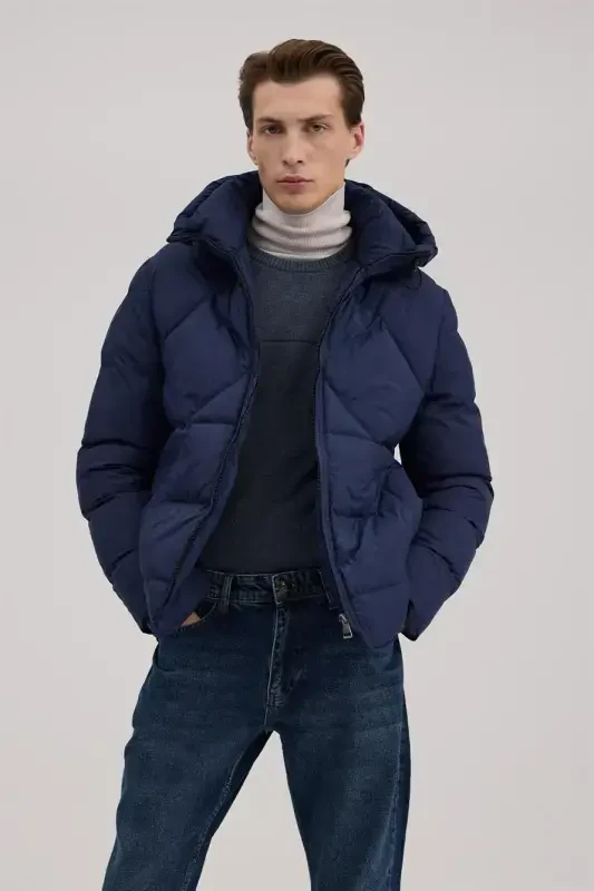 Navy Comfort Fit Hooded Puffer Jacket - 2