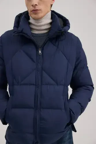 Navy Comfort Fit Hooded Puffer Jacket - 3