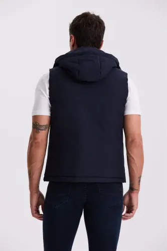 Navy Comfort Fit Hooded Safari Vest with Pockets - 4