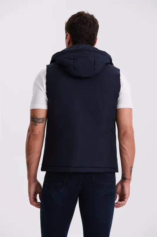 Navy Comfort Fit Hooded Safari Vest with Pockets - 4