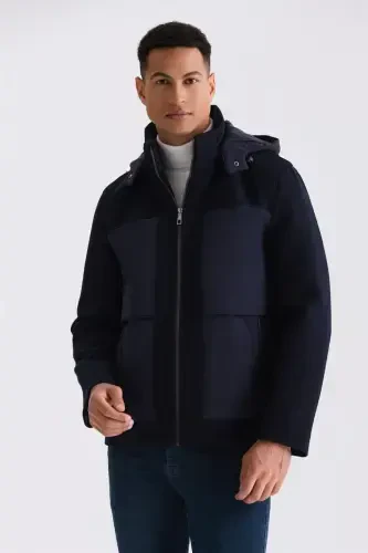 Navy Comfort Fit Hoodie Detailed Winter Coat - JAKAMEN (1)