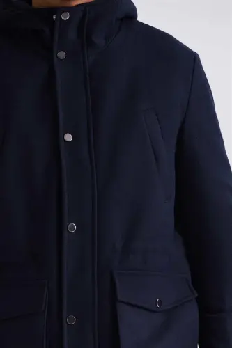 Navy Comfort Fit Hoodie Wool Jacket - 3