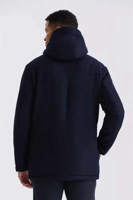 Navy Comfort Fit Hoodie Wool Jacket - 4