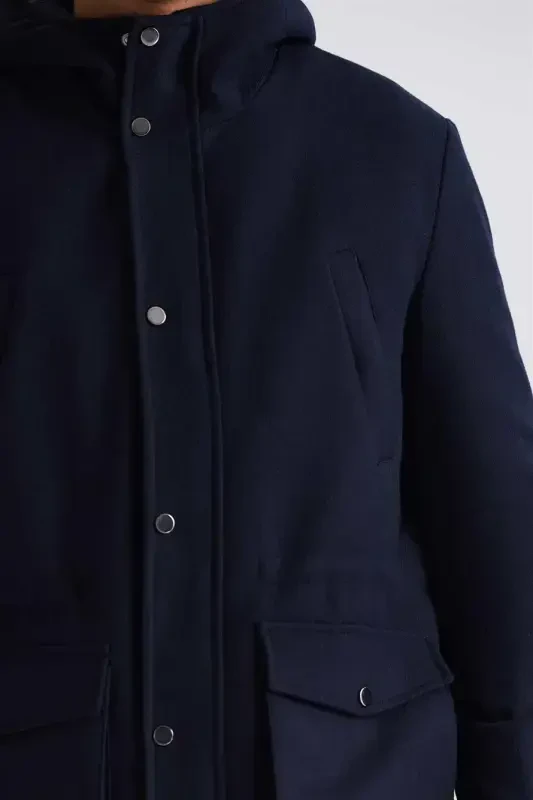 Navy Comfort Fit Hoodie Wool Jacket - 3