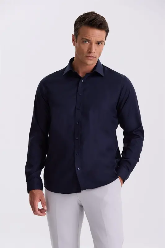 Navy Comfort Fit Non-Iron 100% Cotton Shirt - 1