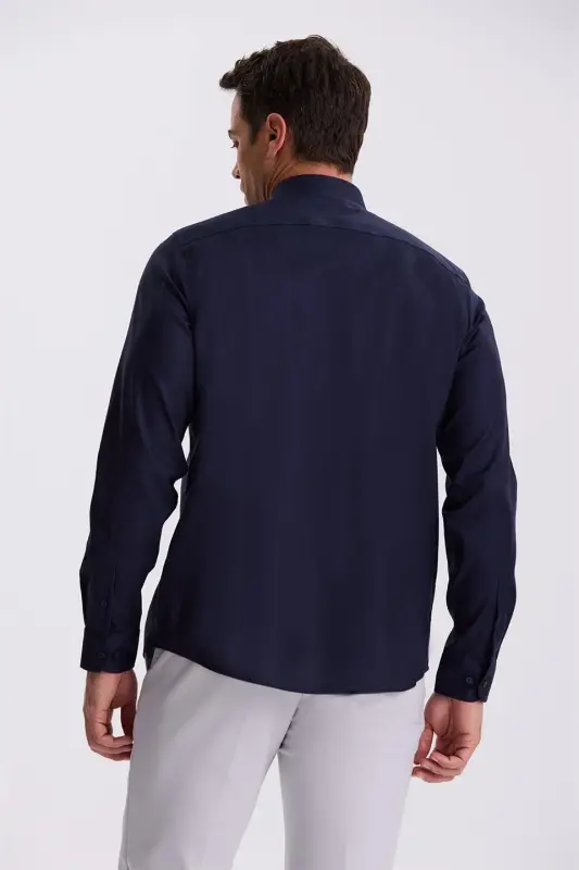 Navy Comfort Fit Non-Iron 100% Cotton Shirt - 4