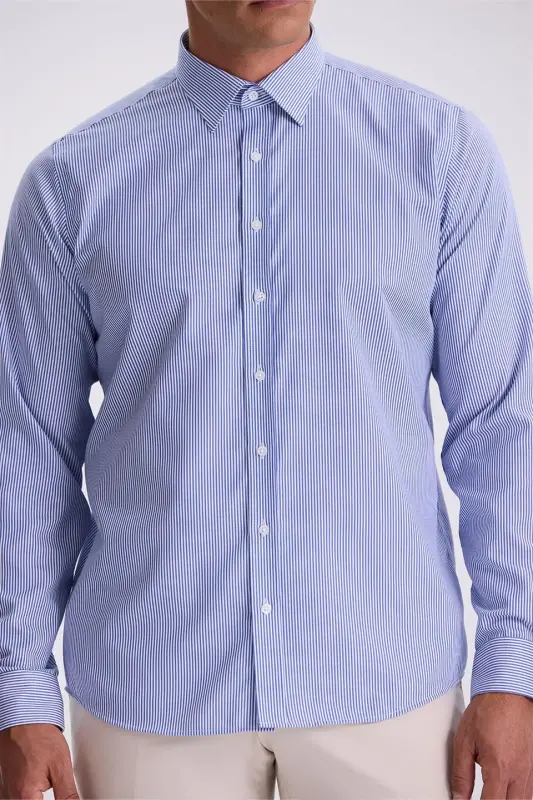 Navy Comfort Fit Non-Iron 100% Cotton Striped Non-Iron Shirt - 3