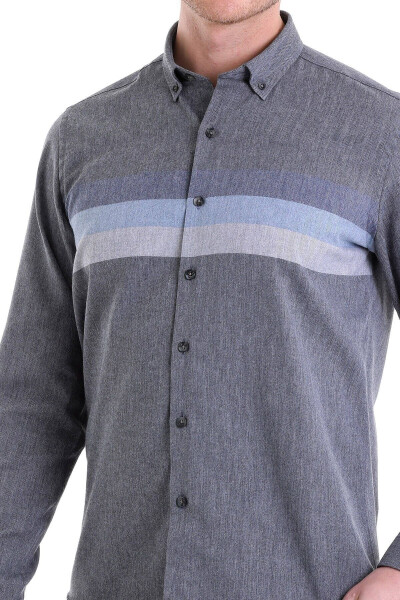 Navy Comfort Fit Plain Button Down Collar Long Sleeve C - 4