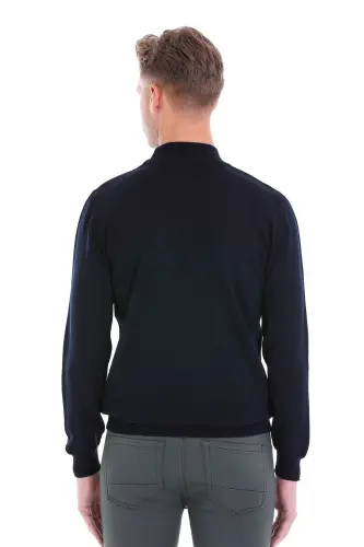 Navy Comfort Fit Plain Turtleneck Woolen Wool Sweater-Navy - 6