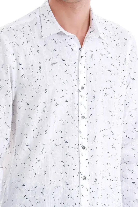 Navy Comfort Fit Printed Slim Collar Long Sleeve Sports Shirt-Navy - 6