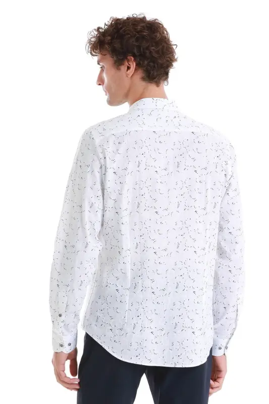 Navy Comfort Fit Printed Slim Collar Long Sleeve Sports Shirt-Navy - 7