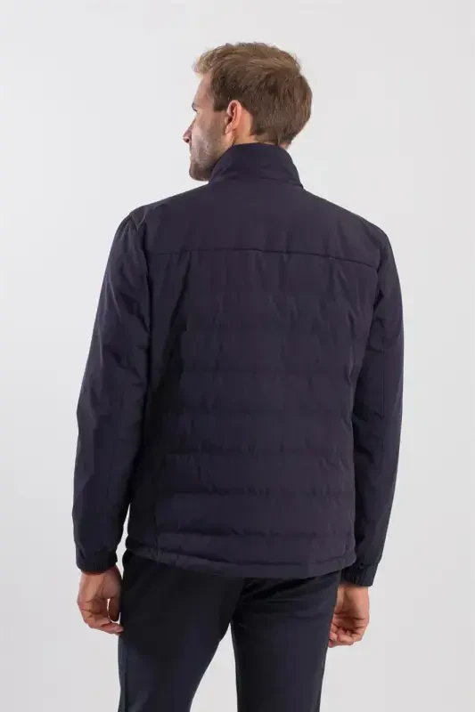 Navy Comfort Fit Stand-Up Collar Sports Jacket - 4