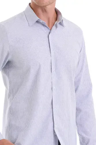 Navy Comfort Fit Striped Cotton Slim Collar Long Sleeve Casual Shirt-Navy C. - 4