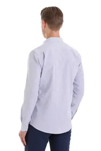 Navy Comfort Fit Striped Cotton Slim Collar Long Sleeve Casual Shirt-Navy C. - 6