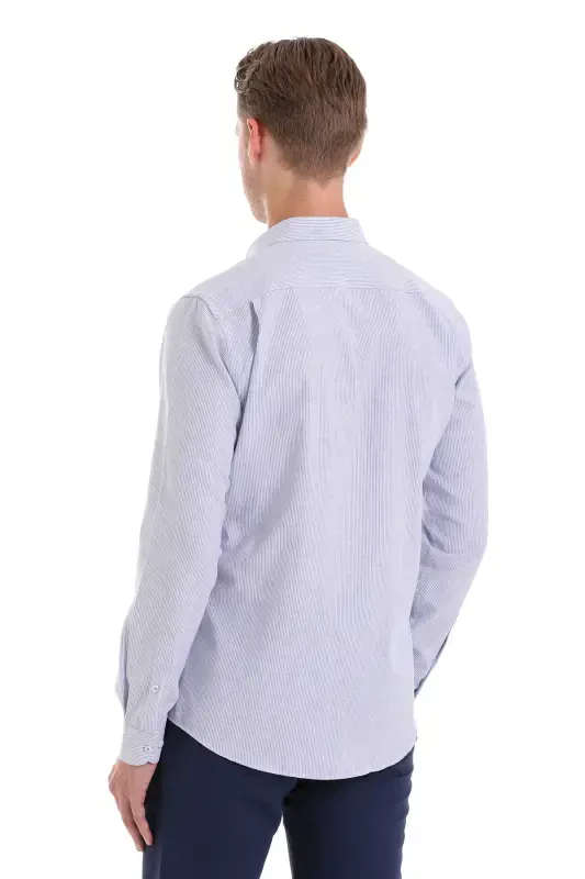 Navy Comfort Fit Striped Cotton Slim Collar Long Sleeve Casual Shirt-Navy C. - 6