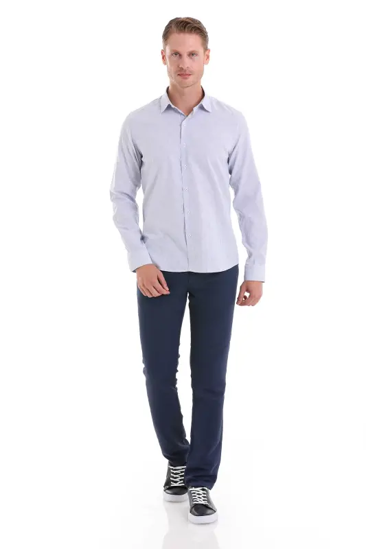 Navy Comfort Fit Striped Cotton Slim Collar Long Sleeve Casual Shirt-Navy C. - 2
