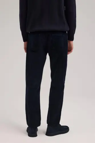Navy Comfort Fit Velvet Sweatpants - 4