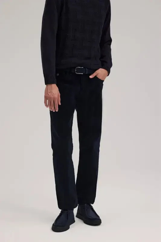 Navy Comfort Fit Velvet Sweatpants - JAKAMEN