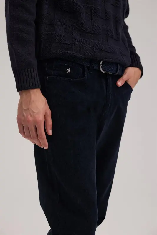 Navy Comfort Fit Velvet Sweatpants - 3