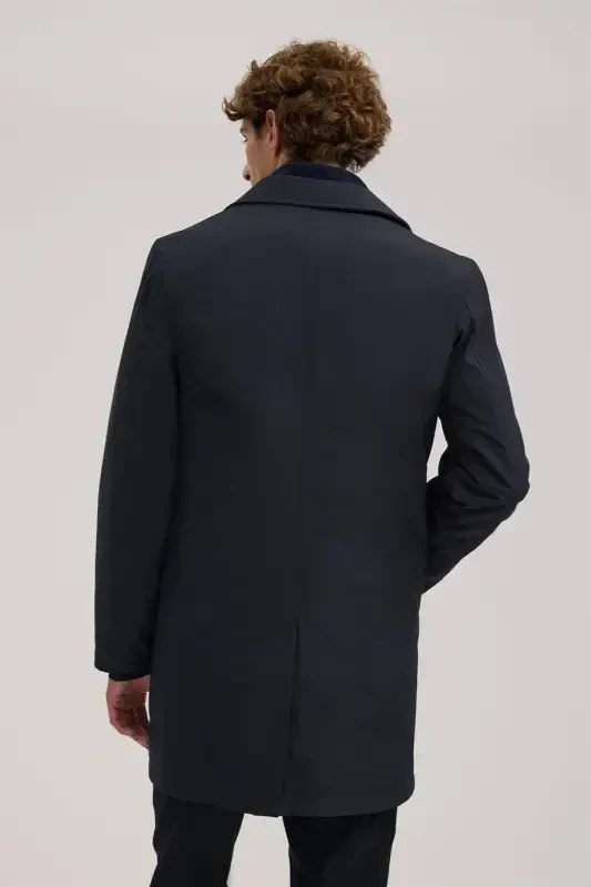 Navy Comfort Fit Wing Collar Concealed Button-Down Jacket - 4