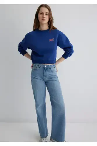 Navy Crop Sweatshirt with Logo Print 1611601-70722 - MAVI (1)