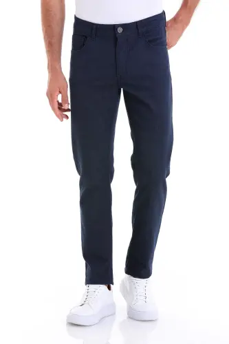 Navy Dynamic Fit Patterned Cotton 5 Pocket Canvas - 1