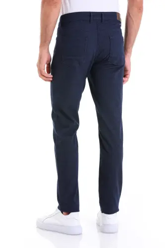 Navy Dynamic Fit Patterned Cotton 5 Pocket Canvas - 4
