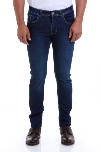 Navy Dynamic Fit Straight Cotton 5 Pocket Jeans - 1
