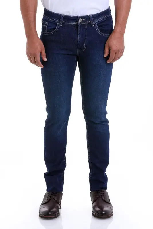 Navy Dynamic Fit Straight Cotton 5 Pocket Jeans - 1
