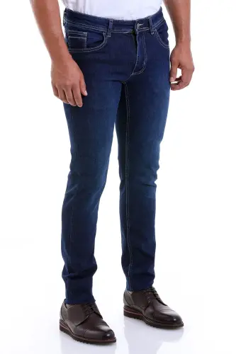 Navy Dynamic Fit Straight Cotton 5 Pocket Jeans - 2