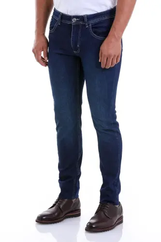 Navy Dynamic Fit Straight Cotton 5 Pocket Jeans - 3