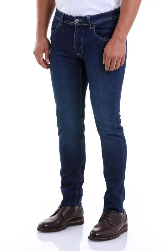 Navy Dynamic Fit Straight Cotton 5 Pocket Jeans - 3