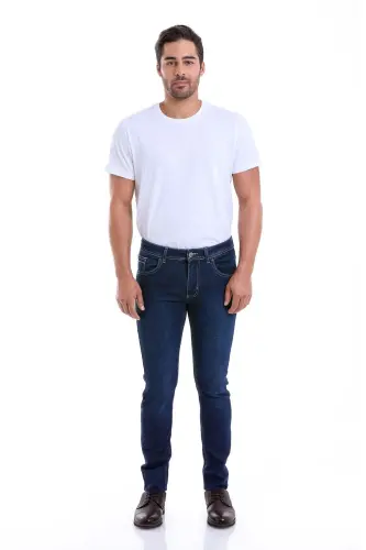 Navy Dynamic Fit Straight Cotton 5 Pocket Jeans - 4