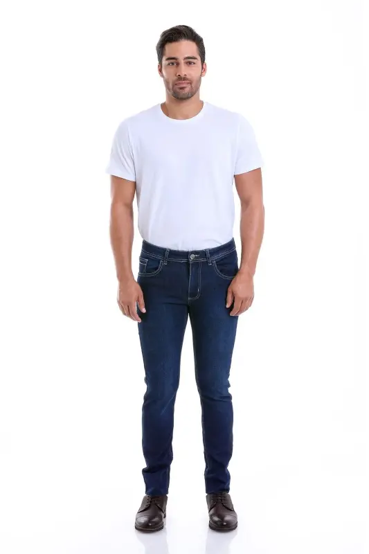 Navy Dynamic Fit Straight Cotton 5 Pocket Jeans - 4