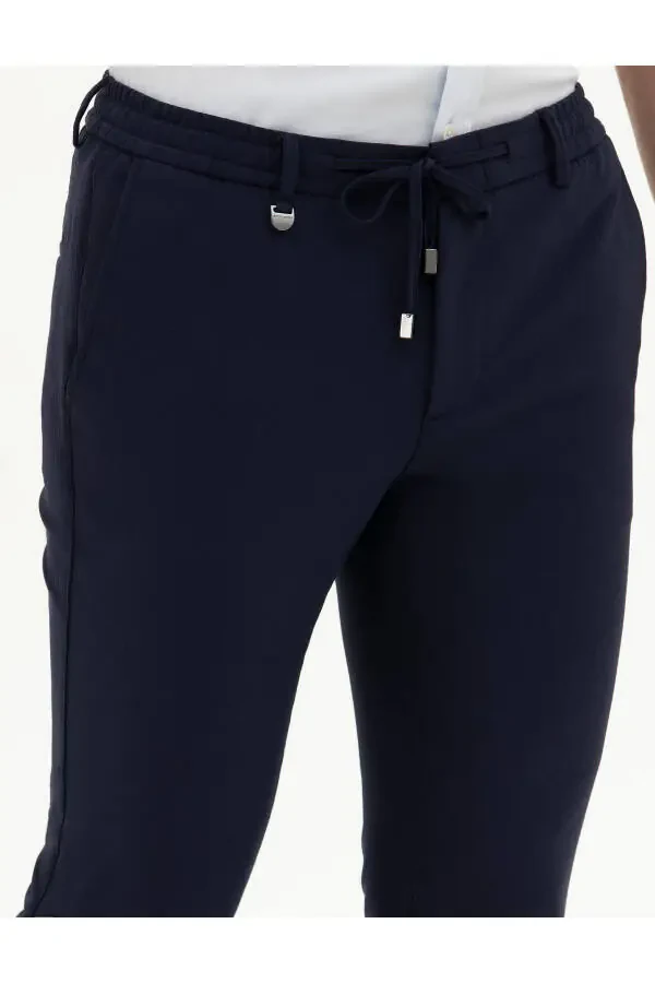 Navy Fabric Pants - 12