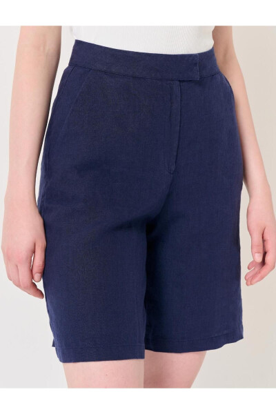 Navy High Waist Linen Shorts - 20