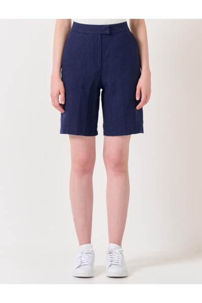 Navy High Waist Linen Shorts - 23