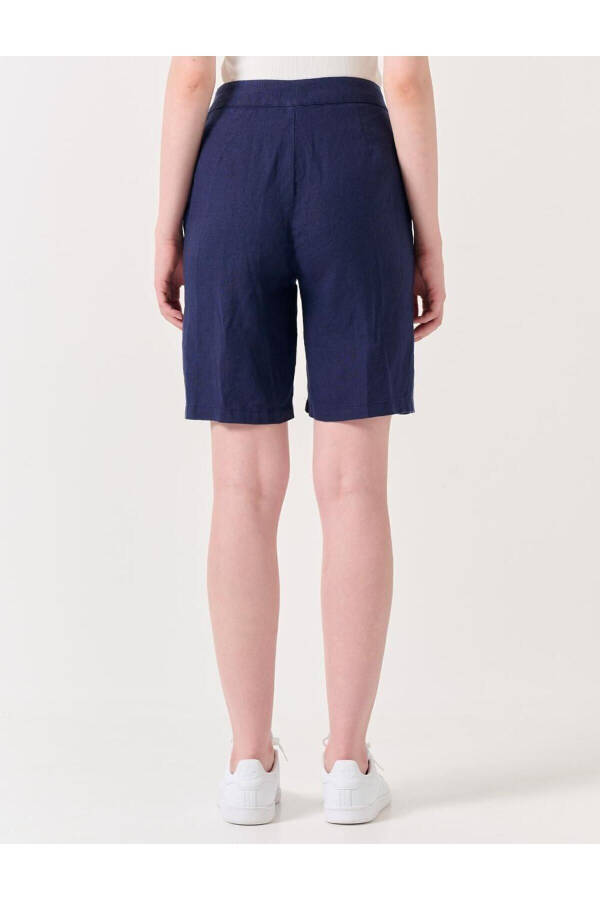 Navy High Waist Linen Shorts - 24