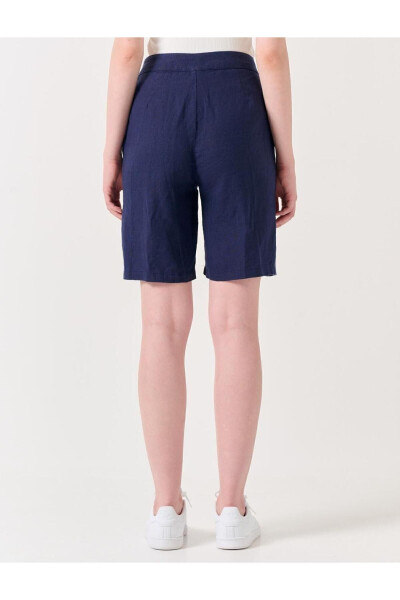 Navy High Waist Linen Shorts - 12