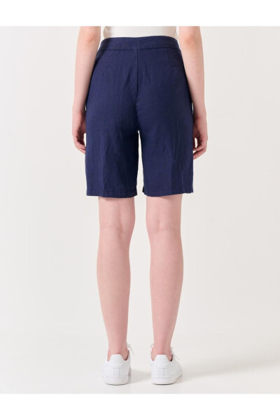 Navy High Waist Linen Shorts - 30