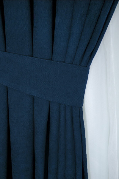 Navy Honeycomb Velvet Texture Blackout Curtain Plain Stitched Extrafor Pleat 1st Class Quality - 3