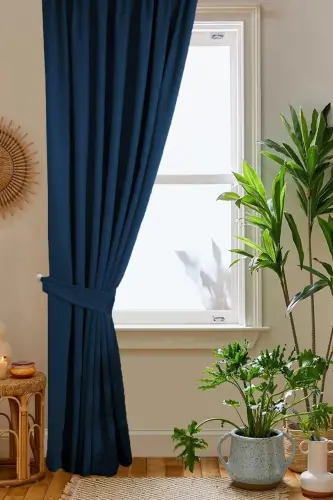 Navy Honeycomb Velvet Texture Blackout Curtain Plain Stitched Extrafor Pleat 1st Class Quality - 3