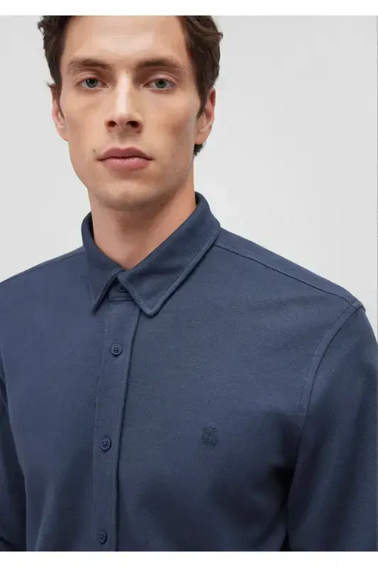 Navy Knitted Shirt Slim Fit 0211110- - 5