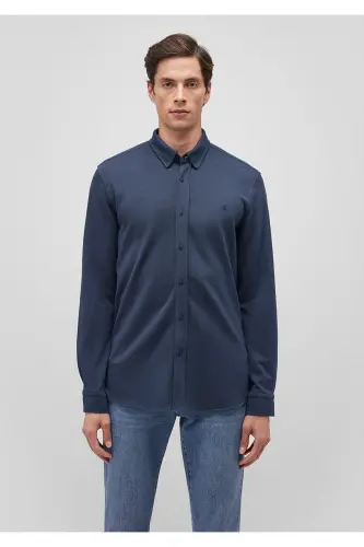Navy Knitted Shirt Slim Fit 0211110- - 3