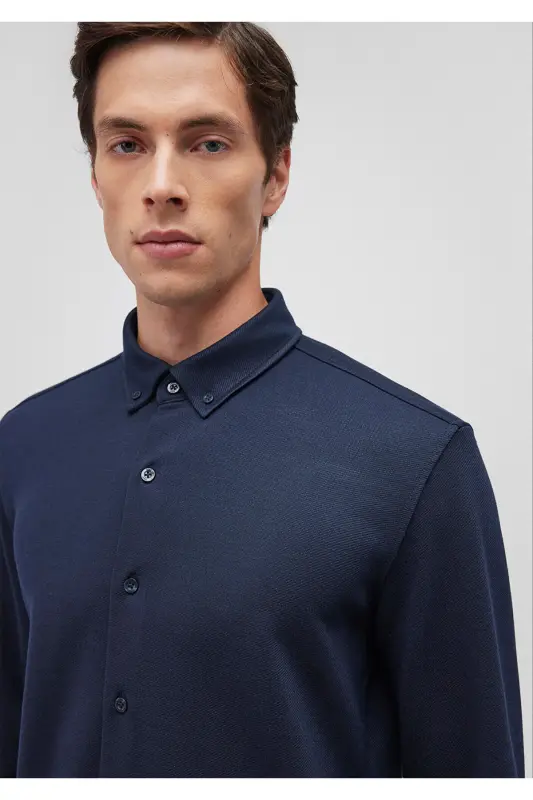 Navy Knitted Shirt Slim Fit 0211236- - 5
